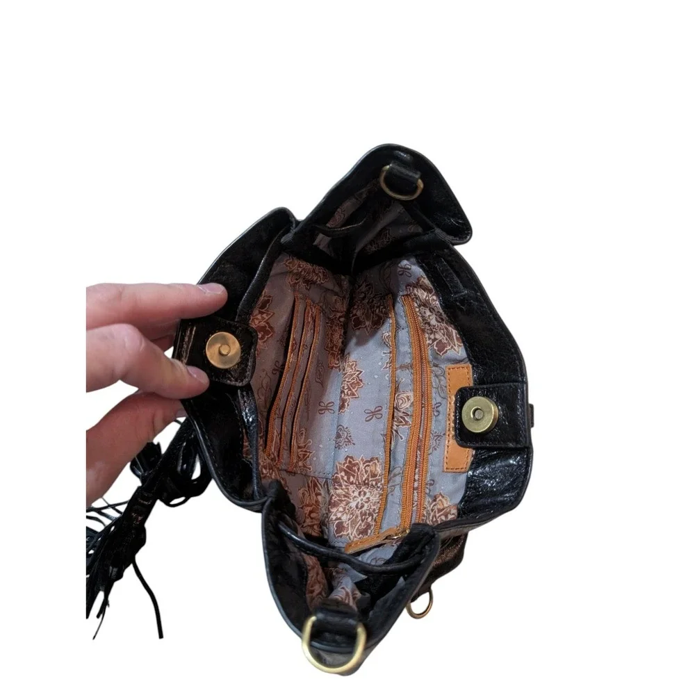Hobo International Black Genuine Leather Convertible Puck Backpack Bag No Straps